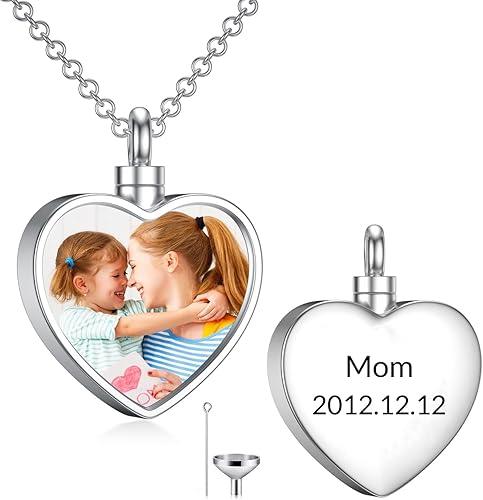 SOULMEET Personalized Photo Urn Necklace for Ashes, 10k 14k 18k White Gold/Silver Locket Ashes Necklace with Picture, Memorial Keepsake Cremation Jewelry for Women Men
