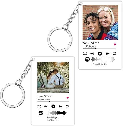 Personalized Acrylic Spotify Code Music Photo Keychain, Custom Scannable Song Key Chain, Creative Gift for Lover Parents Friend