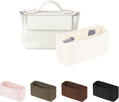 Women's Purse Organizer Insert - Satin & Lightweight Fabric with Inside Pockets, Portable for Commute, Travel, Shopping, and Evening, Multicolor Options, Fits for Kelly 24-24(Craie, 2424mini)