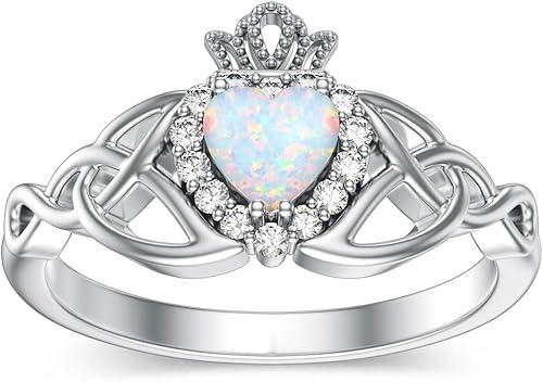 10K 14K 18K Gold Celtic Knot Gemstone Claddagh Ring for Women Irish Heart Birthstone Claddagh Ring Promise Ring for Her Wife