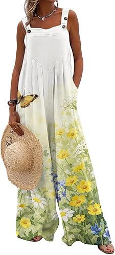 Jumpsuits for Women Wide Leg Cute Rompers Summer Sleeveless Comfy Overalls Baggy Classy Travel Outfits