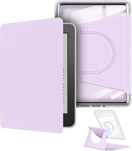 360 Degree Rotating Case for 7" Kindle Colorsoft (1th Generation-2025/2024 Release), Detachable Magnetic Design Protective Adjustable Stand Cover Clear Back with Auto Sleep/Wake, Light Purple