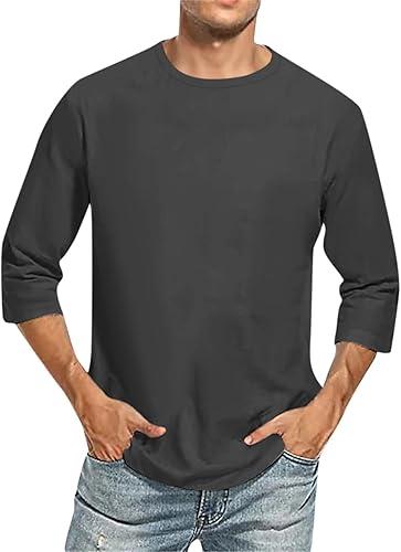 3/4 Sleeve Shirt Men Casual Crewneck Baseball T-Shirts Summer Sport Tops Athletic Basic Tee Going Out Solid Tops