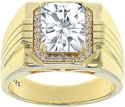 10K 14K 18K Gold Men's 3 Carat Emerald Cut Gemstone Engagement Ring with Diamonds Halo Emerald Cut Birthstone Wedding Anniversary Ring for Men Size 4-16