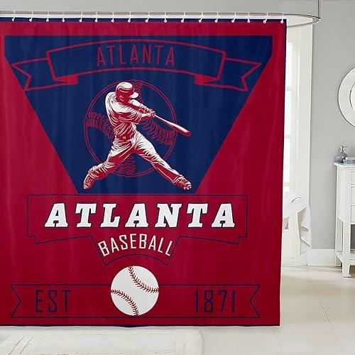 Feelyou Baseball Shower Curtains Atlanta Bathroom Curtain for Kids Women Men Baseball City Bathroom Accessories Sports Game Waterproof Polyester Fabric for Stalls Bathtubs 72"x78"