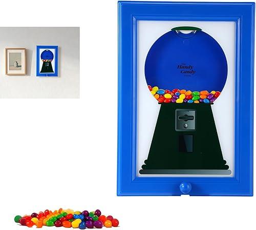 Candy Dispenser Picture Frame, Handy Candy Frame Gumball Machine Sweet Dispenser for Desk Countertop Wall Mount, Fun Snack Display for Kids Adults Gifts Office Home Decor (Blue)