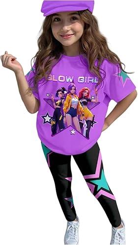 K-pop HUNTR/X T-Shirt+Pants Hunter Print Outfits Set for Unisex Kids Cartoon Adventure Y2K Short Sleeve Costume Sets