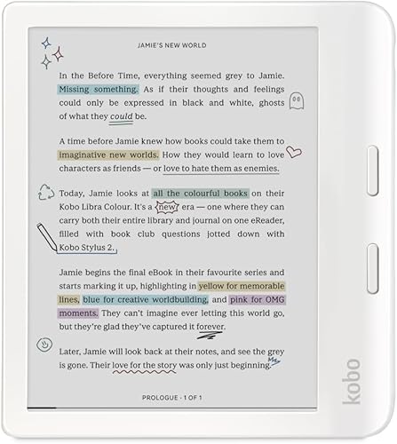 Kobo Libra Colour | eReader | 7” Glare-Free Colour E Ink Kaleido™ 3 Display | Dark Mode Option | Audiobooks | Waterproof | White — 16% off