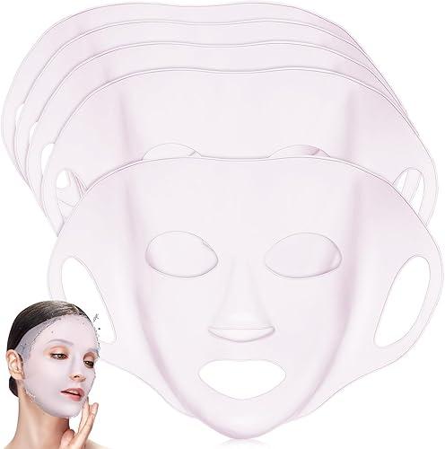 Reusable Silicone Face Mask Covers 5pcs Set Light Pink Moisturizing Facial Mask Holder for Women Salon Skin Care