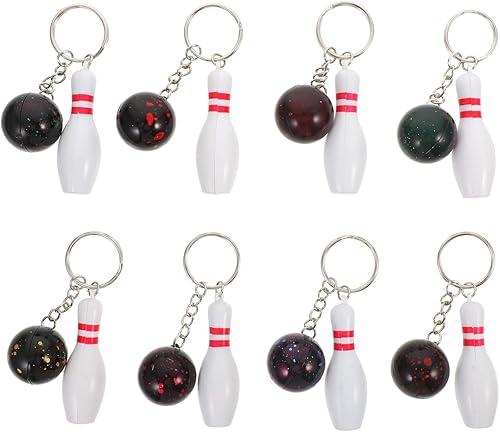 8pcs Bowling Ball and Pin Keychains - Sports Keychain Accessories Mini Key Rings Pendant Holder Charms for Bags Car House Keys Handbag Purse Bag Party Favors Gift - Red Green Blue Purple