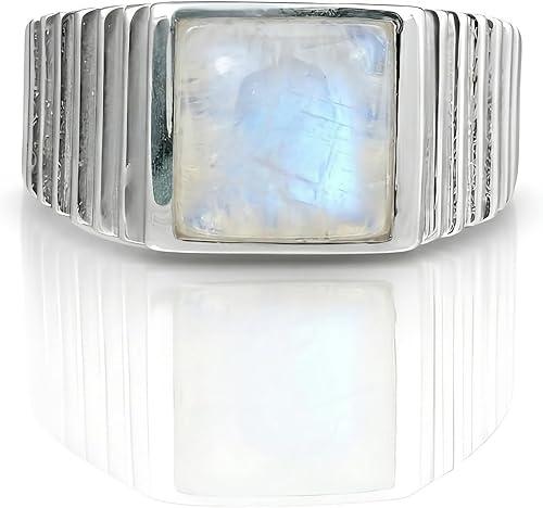 Natural Rainbow Moonstone Ring Men's 925 Sterling Silver Gemstone Jewelry Moonstone Men's Ring Statement Mens Jewelry Gift for Him