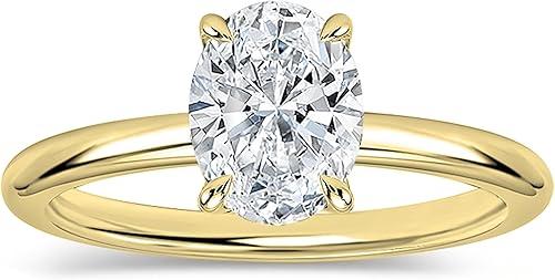 Oval Lab Grown White Diamond Classic Solitaire Engagement Ring for Women in 10K Solid Gold