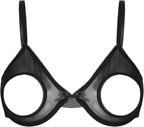 Freebily Women's Sexy Lingerie Sheer Mesh Hollow Out Open Nipples Wireless Unlined Bra Tops Bralette