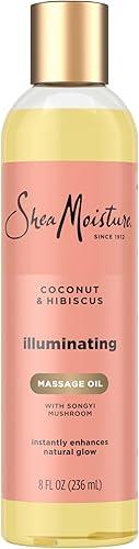 Shea Moisture Coconut & Hibiscus Massage Oil and Body Oil for Dry Skin, Bath Oil with Coconut Oil and Vitamin E Oil for Skin, 8 oz