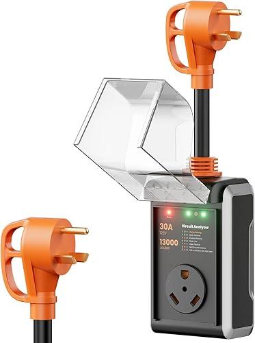 RV Surge Protector 30 amp, 2026 Upgraded 13000J Surge Protection RV Circuit Analyzer 30 amp RV Surge Protector with Waterproof Cover, RV Adapter Plug for Camper, Travel Trailers - TT-30P