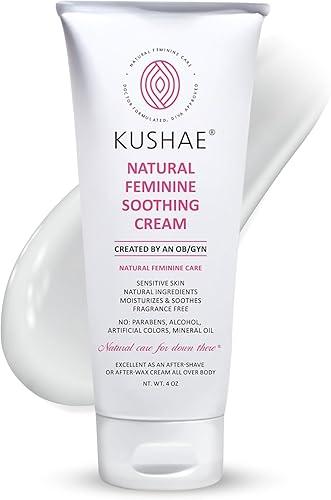 Kushae Feminine Soothing After Shave Cream - OB/GYN Made, Natural, Fragrance Free, Aloe-Based, pH Balanced Intimate Moisturizer for Women 4oz