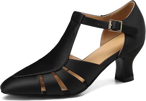 Women's Mary Jane Kitten Heels T-Strap Comfortable Low Vintage Retro Pumps for Dance, Party, Office Dress Shoes