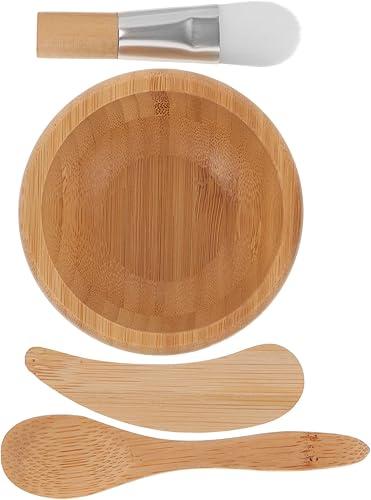 Facial Mask Mixing Bowl Set 4pcs Wooden Skincare Tool Kit with Spatula Brush Spoon for DIY Beauty Salon Use Random Style