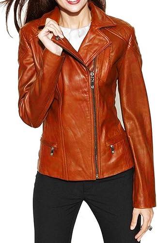 Womens Bambert Lambskin Genuine Leather Jacket, Biker Jacket