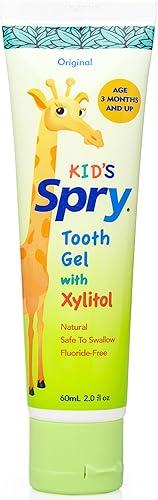 Spry Natural Xylitol Toothpaste for Baby, Toddler and Kids Age 3 Months and Up - Fluoride Free Tooth Gel, Tasty, Support Development of Emerging Teeth, Original 2 Fl Oz (Pack of 2)