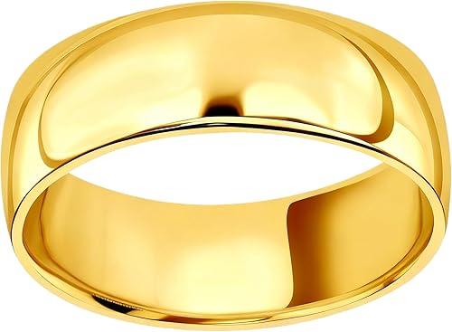 10K 14K 18K Gold 6MM Plain Wedding Band for Men Women, Solid Gold Polished Finish Classic Dome Wedding Anniversary Ring, Comfort Fit Ring Band