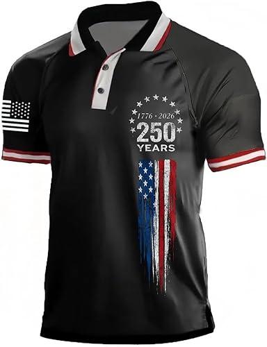 Men's Patriotic Polo Shirts Short Sleeve Golf Shirt Quick-Dry Golf Shirt Moisture Wicking Activewear Polos, S-2XL
