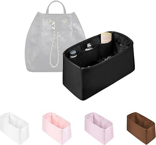 Backpack Organizer Insert - Satin & Lightweight Fabric with Pockets to Keep Your Items Neatly Stored, Ideal for Commute & Travel, Fits Chanel 25 Medium Backpack(Black, 25 Medium Backpack)