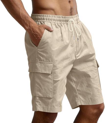 Men's Elastic Waist Cargo Shorts Relaxed Fit Lightweight Quick Dry Outdoor Shorts Work with Side Cargo Pockets