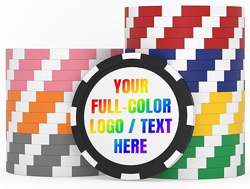 Custom Poker Chips 50-500 Pcs, Personalized 40mm Heavy Clay Casino Chip with Custom Logo, Photo or Design – Good for Drink Tokens, Party, Business Promotions