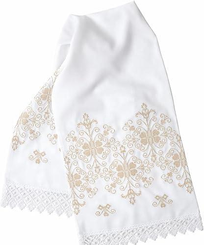 Ukrainian Wedding Rushnyk - Traditional Ceremony Cloth with Gold and Silver Embroidery - Orthodox Church Ritual Runner - Slavic Cultural Home Decor - Embroidered Ritual Ornament (White-Gold)