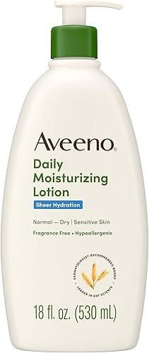 Aveeno Daily Moisturizing Sheer Hydration Fragrance-Free Lotion with Prebiotic Oat for Dry Skin, Lightweight, Non-Greasy and Fast-Absorbing Body Lotion Nourishes Skin with 48-Hour Moisture, 18 Fl Oz