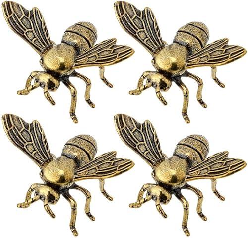 4Pcs Bee Decor Figurines: Brass Honey Bee Decor Animal Insects Figurines Statue, Gold Feng Shui Sculpture Ornaments, Desk Home Indoor Decorative Collectible Present