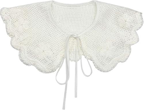 Women Hollowed Out Crochet Knit Flower False Collar Shawl Woolen Small Capelet Clothing Accessory for Layering Over Tops Fashion Collar Accessory