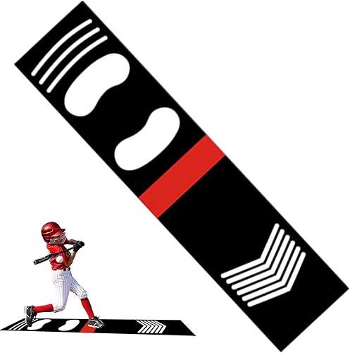 Batting Mat for Training Non Slip Shock Absorbing PU Baseball Batting Trainer Pitching Mat with Footprint Guide for Practice Softball Hitting Training Aid for Indoor Outdoor Sports, Black