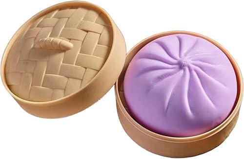 Dumpling Squishy, Giant Squishy Dumpling, Colorful Dumplings Stress Balls Slow Rising Sensory Fidget for Adults Stress Relief, Squeeze Dough Ball Stress Relief with Steamer (Purple)