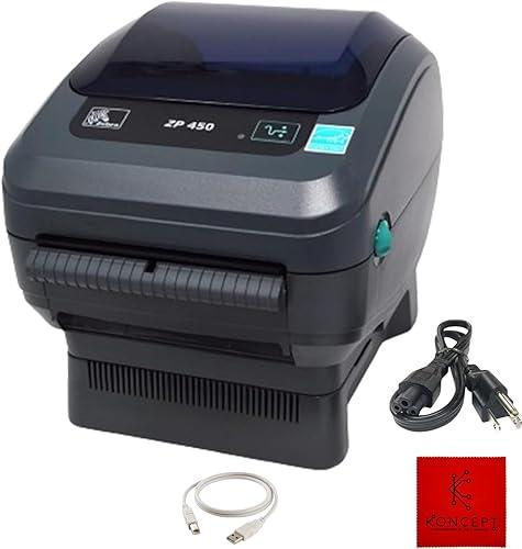 ZP450 Zebra Direct Thermal Label Barcode Printer with USB 2.0 Cable & 3 Prong Cord - USB, Serial and Parallel Connectivity 203 DPI (Renewed)