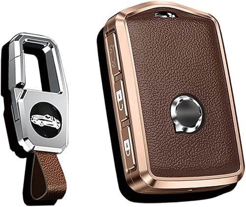 Keyless Remote Key Fob Cover with Keychain Fit for Volvo Smart Key Shell Case Compatible with Volvo XC40 XC60 XC70 XC90 S60 S80 S90 C30 V70 V90 T5 T6 T8 Key Sleeve Key Protective Cover-Brown