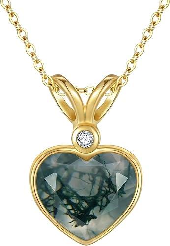 14K Solid Yellow Gold Diamond Heart Birthstone Pendant Necklace for Women,3 Carat Heart Shaped Gemstone Necklace Birthday Gifts for Mom Women, Sterling Silver Chain 16+2 Inches
