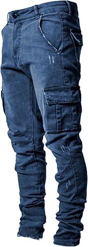 Cargo Jeans for Men Jogger Slim Fit Stretch Skinny Jean Straight Leg Comfort Flex Waist Pants Summer Trend Trouser