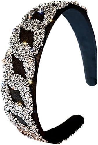 TEHAUX Rhinestone Headband for Women Elastic Hair Band Black with White Crystals Wedding Hair Accessory Sparkling Head Decor