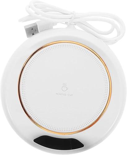 TEHAUX Portable Adjustable Electric Cup Warmer for Desk - Coffee Tea Milk Mug Warmer with Smart Temper & Instant Heating White USB Style