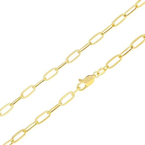 Nuragold 10k Real Yellow Gold Paperclip 4mm Elongated Cable Link Necklace (16"-24") Dainty Italian Jewelry for Men & Women