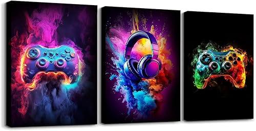Erosebridal Gaming Wall Decor For Boys Room,Gamer Canvas Wall Art Video Game Posters Pictures For Teen Boy Bedroom Bathroom Living Room 3 Piece 12"X16"
