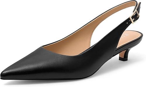 KUOARN Kitten Heels for Women Pointed Closed Toe 1.5 Inch Low Heels,Slingback Dress Pumps Shoes for Wedding,Party,Daily Work