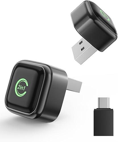 Wireless CarPlay Adapter, Convert Wired to Wireless, 2-in-1 CarPlay & Android Auto, Mini Plug & Play, Fast Auto-Connect & No Latency, USB/USB-C for Cars with Built-in CarPlay & iOS 10+/Android 11+
