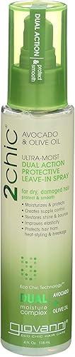 GIOVANNI 2chic Ultra-Moist Dual Action Protective Leave-In Spray - Protects from Heat Styling Breakage, Avocado & Olive Oil, Aloe Vera, Shea Butter, Botanical Extracts, No Parabens, Color Safe - 4 oz