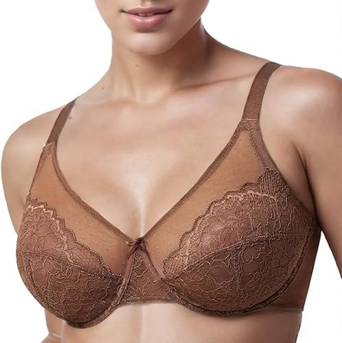 TELIMUSSTO Women's Plus Size Bra Full Coverage Underwired Minimiser Non Padded Floral Lace Bras