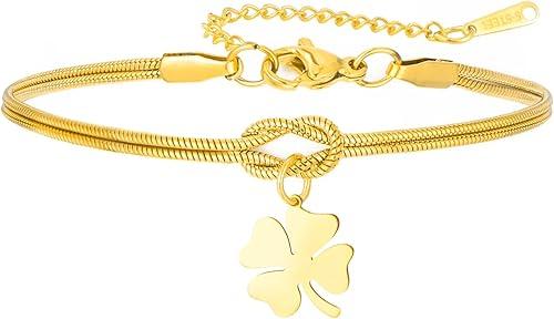 Dreamtimes Four Leaf Clover Bracelet for Women Eternal Love Knot Bracelet Infinity Knot Bracelets Stainless Steel Couples Promise Jewelry for Anniversary/Valentine‘s Day