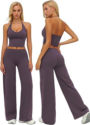 ABOCIW Womens Workout Sets 2 Piece Spaghetti Straps Crop Top Straight Leg Yoga Pants Yoga Pilates Outfits