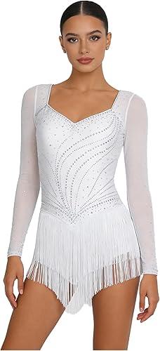 Shinsto Women's Long Sleeve Latin Dance Costume Tango Jazz Dance Dress Rhythmic Gymnastics Leotards